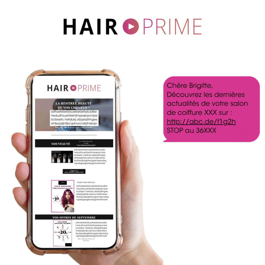 Smartphone avec un stratégie CRM gestion client avec hairprime la plateforme pour coiffeur professionnel
